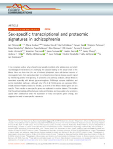 Sex Specific Transcriptional And Proteomic Signatures In Schizophrenia